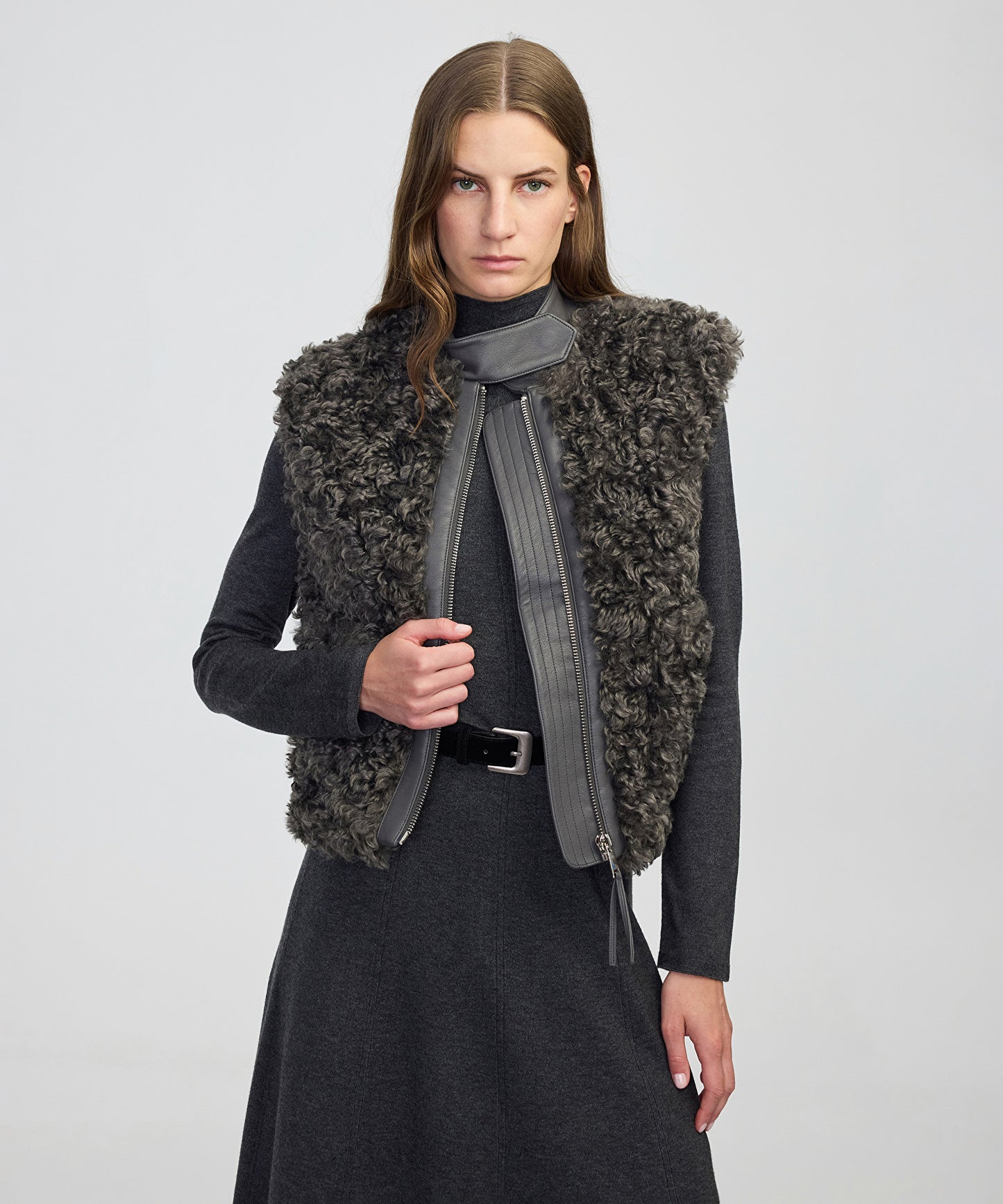 Suni Deri Garnili Shearling Yelek