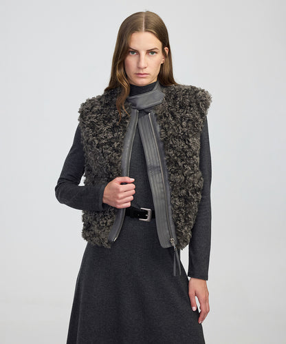 Suni Deri Garnili Shearling Yelek