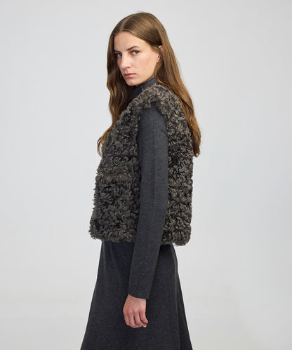 Suni Deri Garnili Shearling Yelek