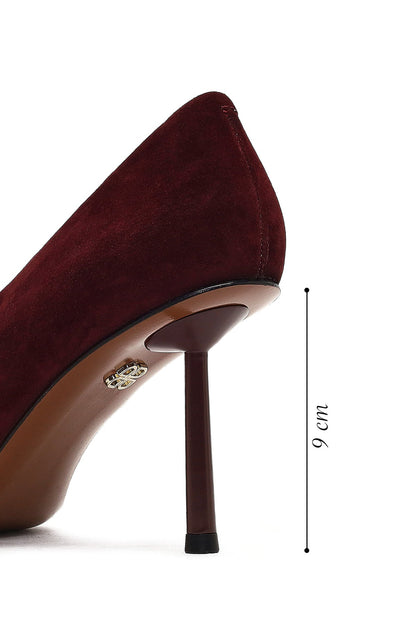 Kadın Bordo Ince Topuklu Süet Deri Stiletto