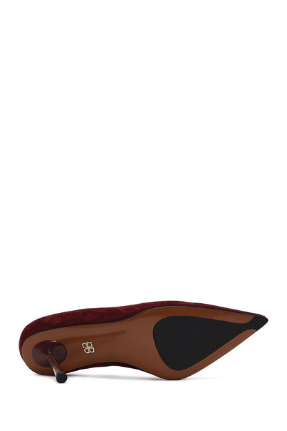 Kadın Bordo Ince Topuklu Süet Deri Stiletto