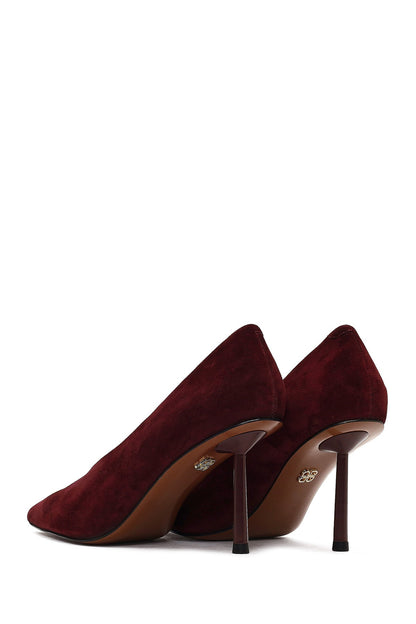 Kadın Bordo Ince Topuklu Süet Deri Stiletto