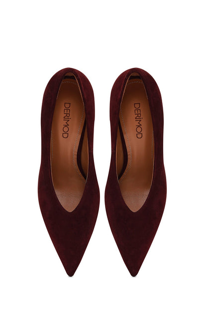 Kadın Bordo Ince Topuklu Süet Deri Stiletto