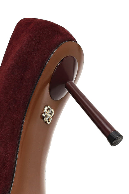 Kadın Bordo Ince Topuklu Süet Deri Stiletto