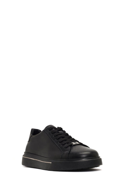 Erkek Siyah Bağcıklı Kalın Tabanlı Deri Sneaker