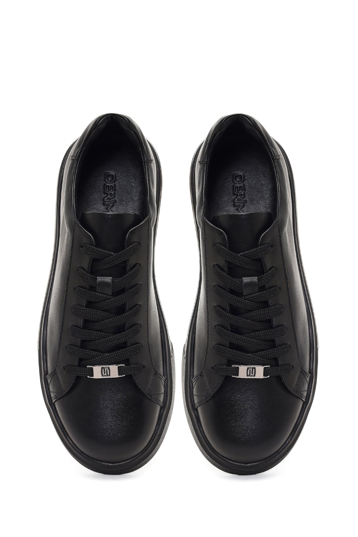 Erkek Siyah Bağcıklı Kalın Tabanlı Deri Sneaker