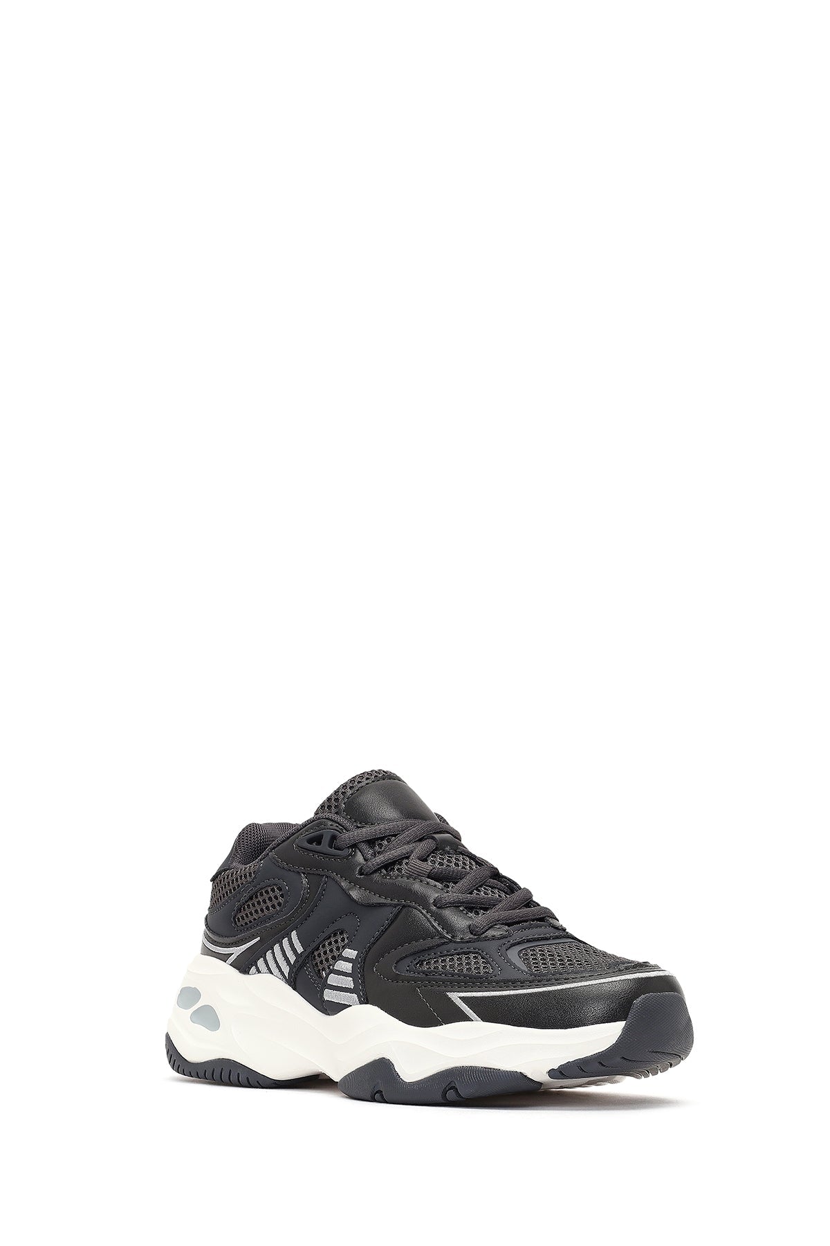 Kadın Gri Bağcıklı Kalın Tabanlı Sneaker