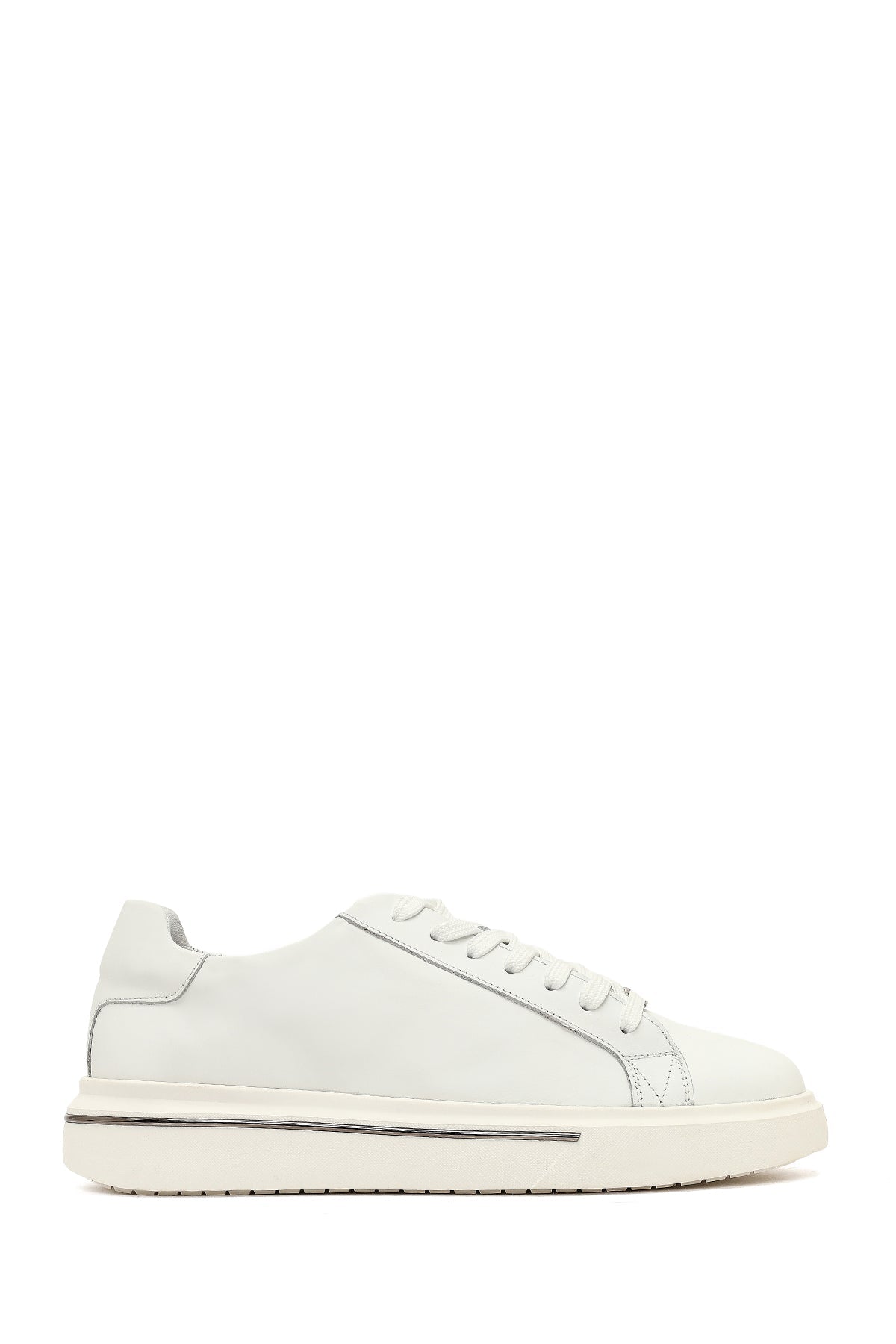 Erkek Beyaz Bağcıklı Kalın Tabanlı Deri Sneaker