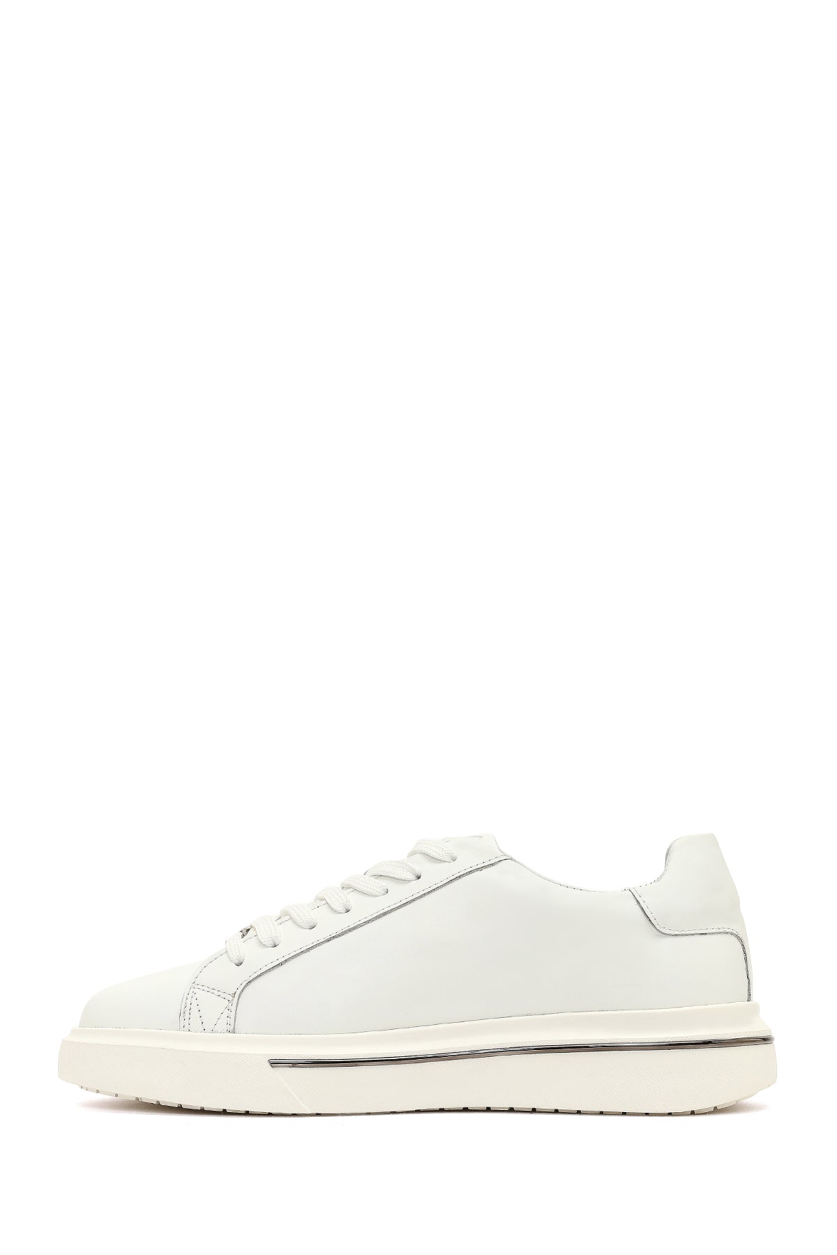 Erkek Beyaz Bağcıklı Kalın Tabanlı Deri Sneaker