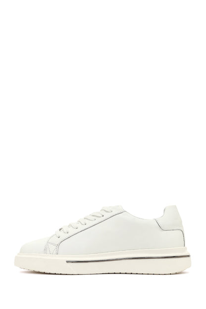 Erkek Beyaz Bağcıklı Kalın Tabanlı Deri Sneaker