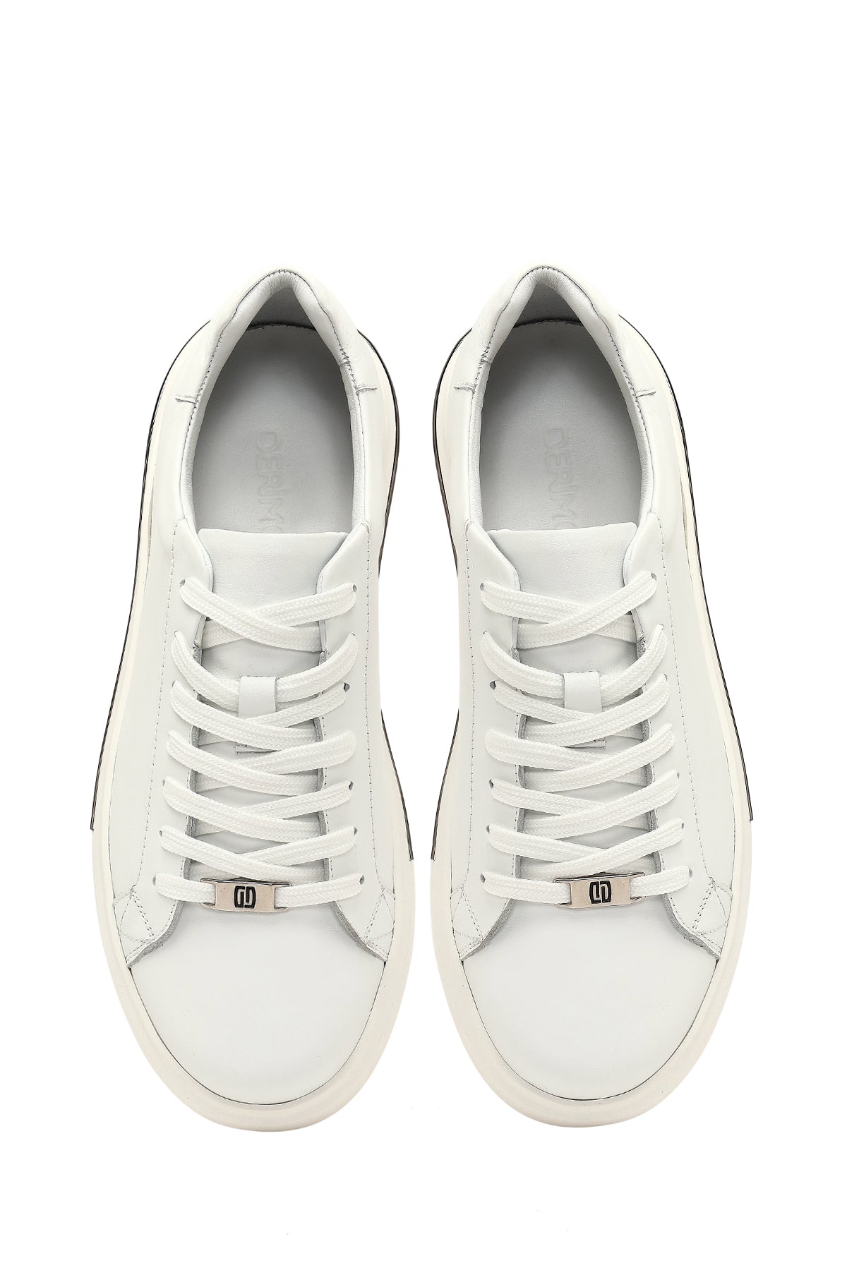 Erkek Beyaz Bağcıklı Kalın Tabanlı Deri Sneaker
