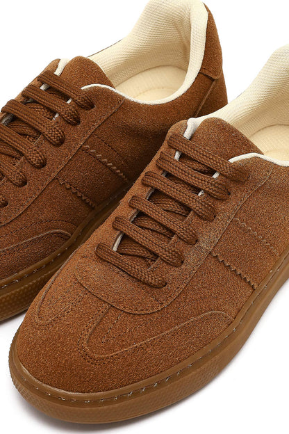 Kadın Taba Bağcıklı Kalın Tabanlı Süet Sneaker