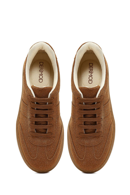 Kadın Taba Bağcıklı Kalın Tabanlı Süet Sneaker