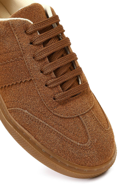 Kadın Taba Bağcıklı Kalın Tabanlı Süet Sneaker