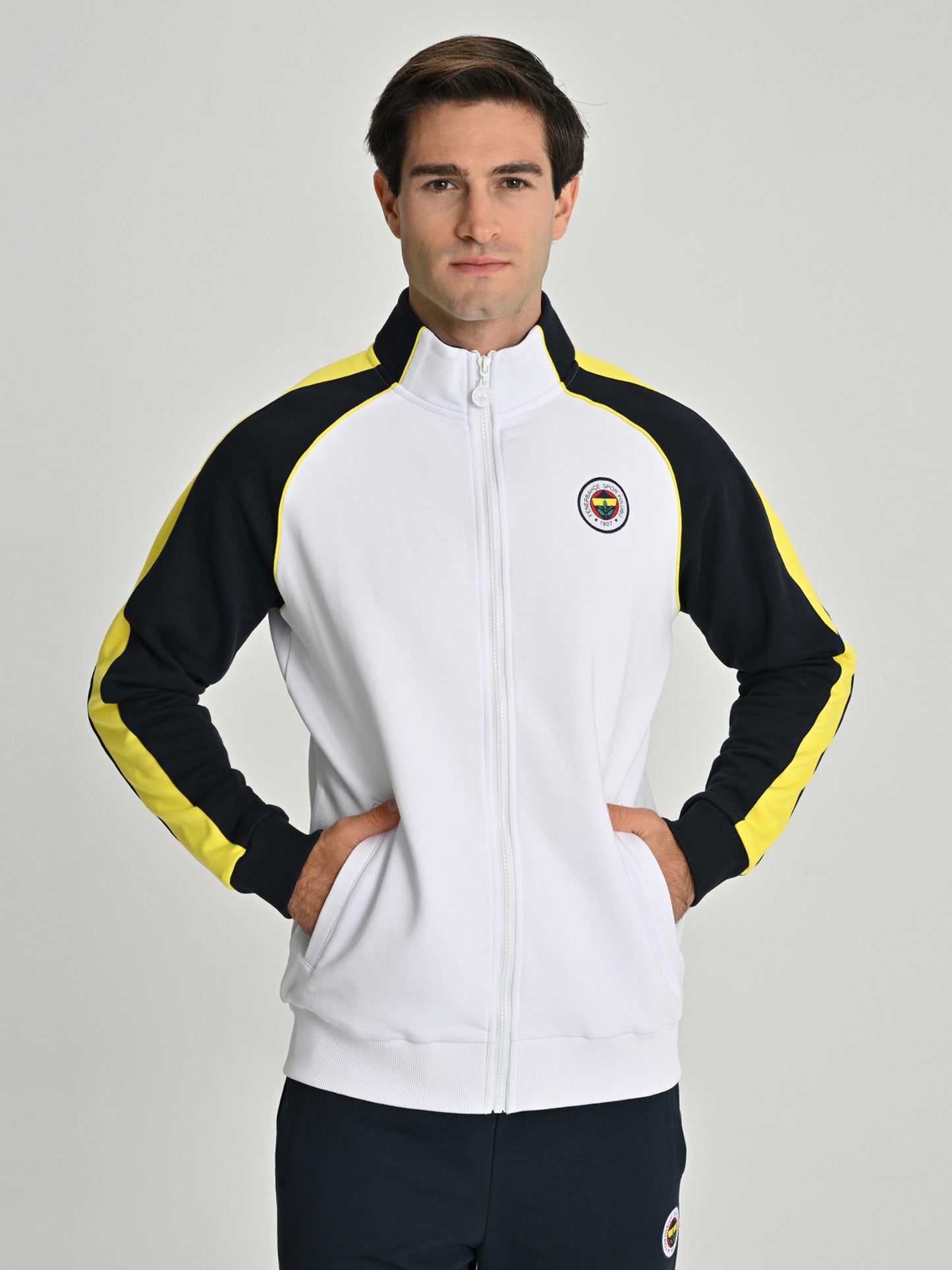 Fenerbahçe Beyaz Tribün Ara Biyeli Erkek Sweatshirt