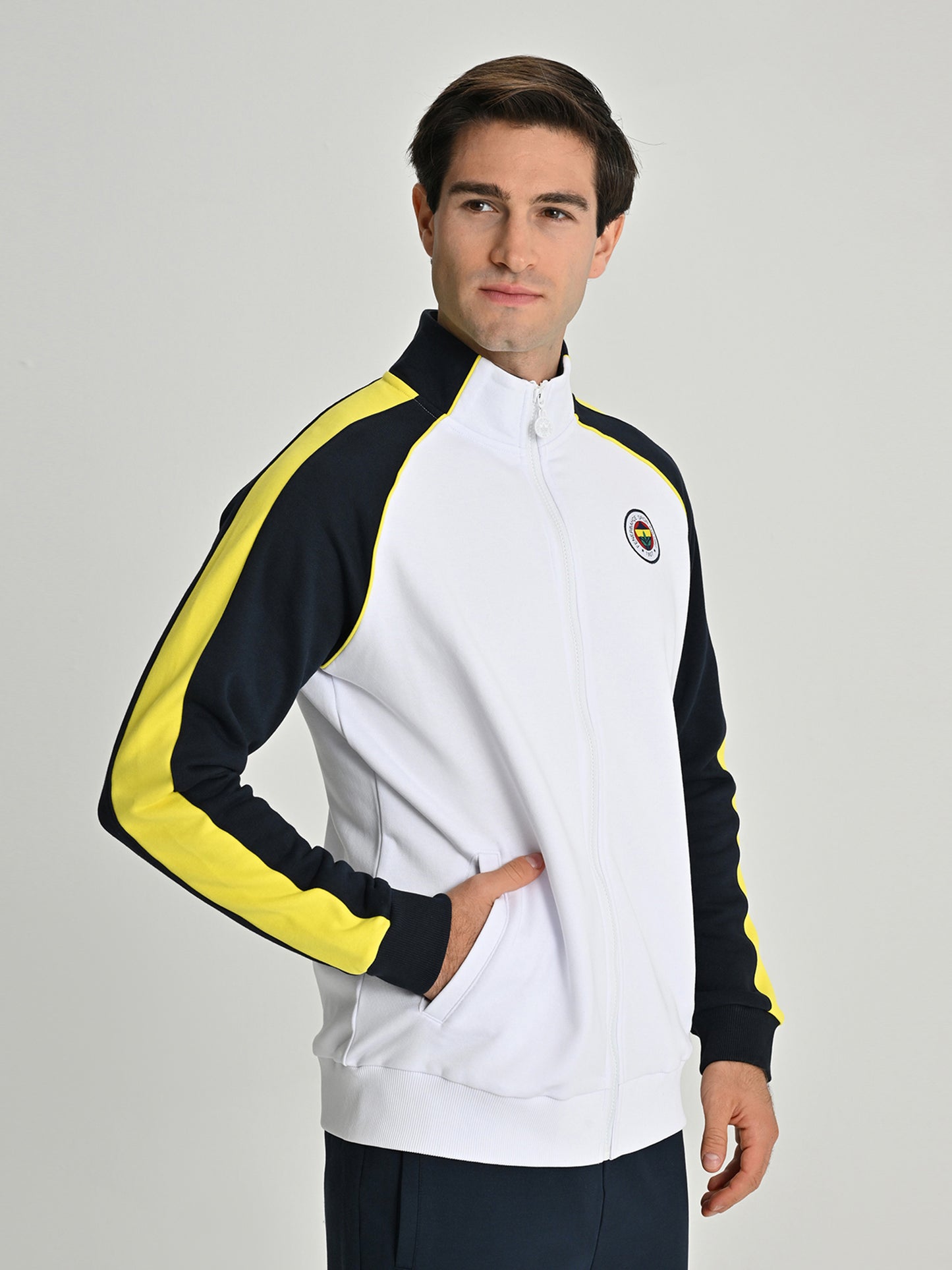 Fenerbahçe Beyaz Tribün Ara Biyeli Erkek Sweatshirt