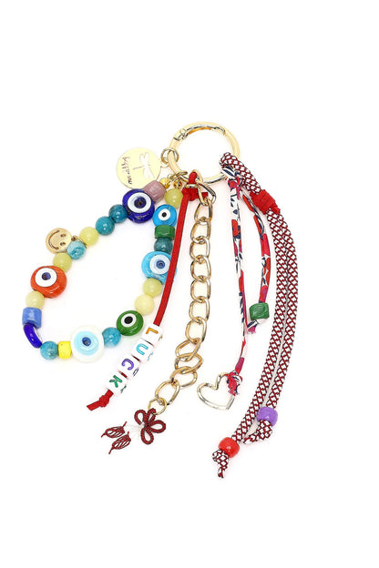 Kadın Çok Renkli Zincir Detaylı Boncuklu Metal Charm