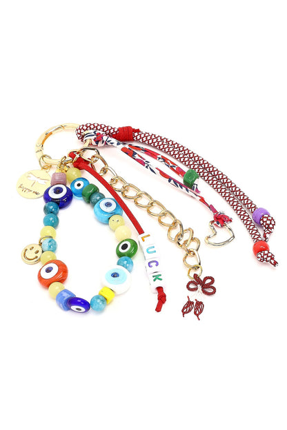 Kadın Çok Renkli Zincir Detaylı Boncuklu Metal Charm