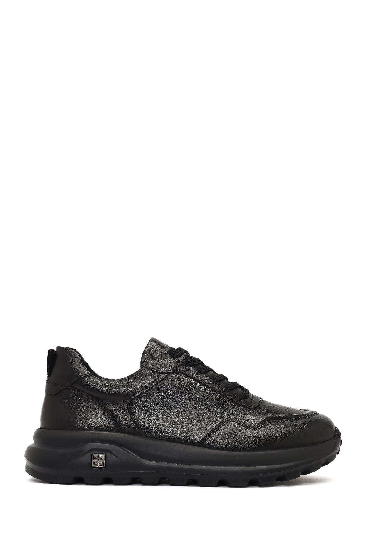 Erkek Siyah Bağcıklı Kalın Tabanlı Deri Sneaker