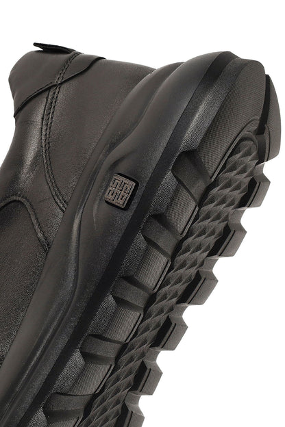 Erkek Siyah Bağcıklı Kalın Tabanlı Deri Sneaker