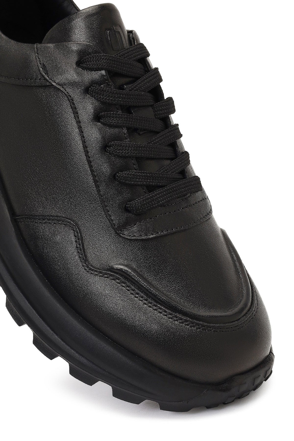 Erkek Siyah Bağcıklı Kalın Tabanlı Deri Sneaker