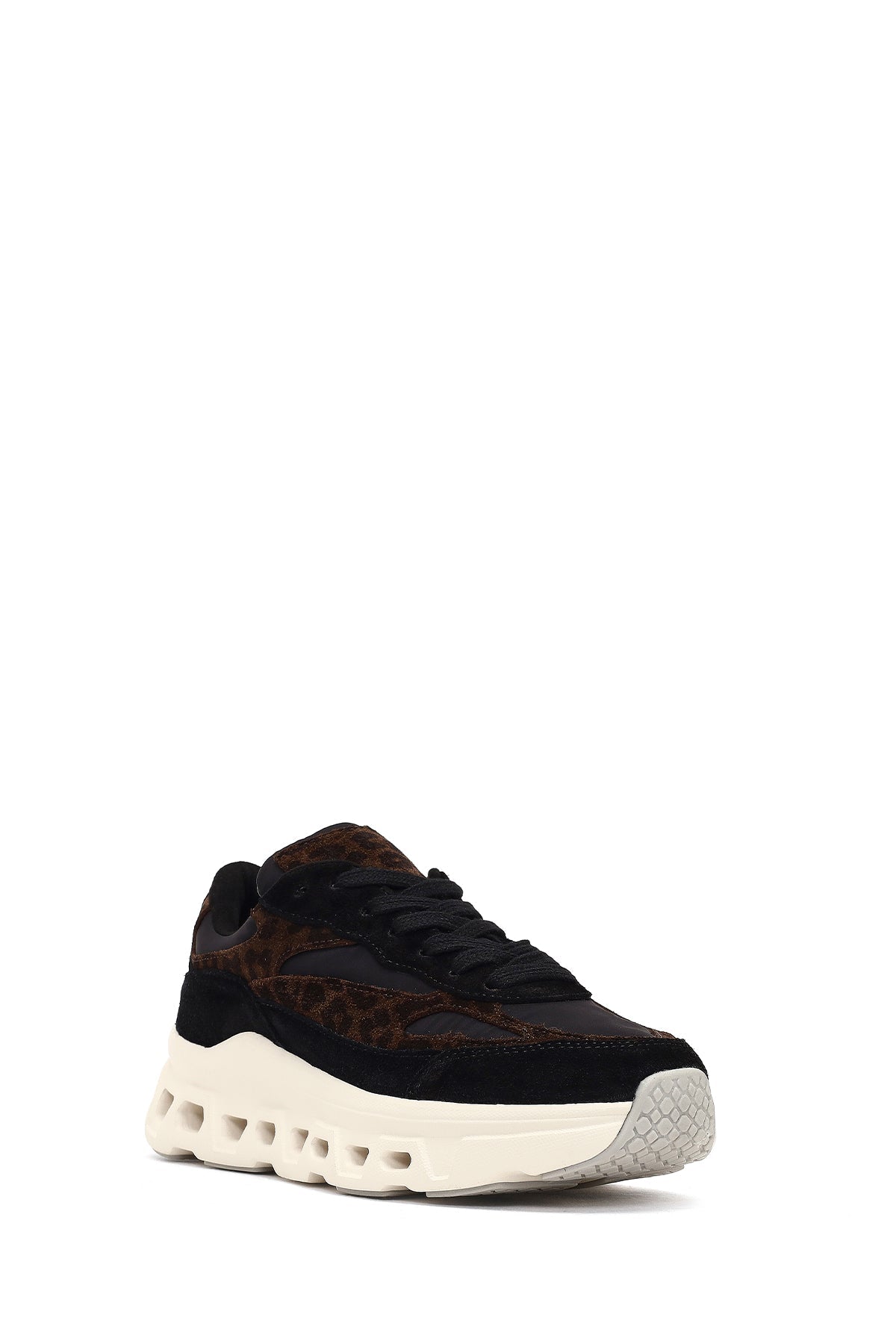 Kadın Siyah Bağcıklı Kalın Tabanlı Deri Sneaker