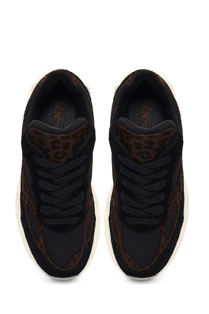 Kadın Siyah Bağcıklı Kalın Tabanlı Deri Sneaker