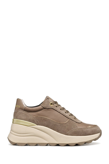 Geox Kadın Vizon D Spherıca Ec13 A - Nappa+sued Bağcıklı Dolgu Topuklu Deri Spor Sneaker
