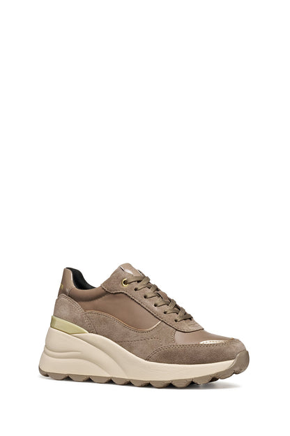 Geox Kadın Vizon D Spherıca Ec13 A - Nappa+sued Bağcıklı Dolgu Topuklu Deri Spor Sneaker