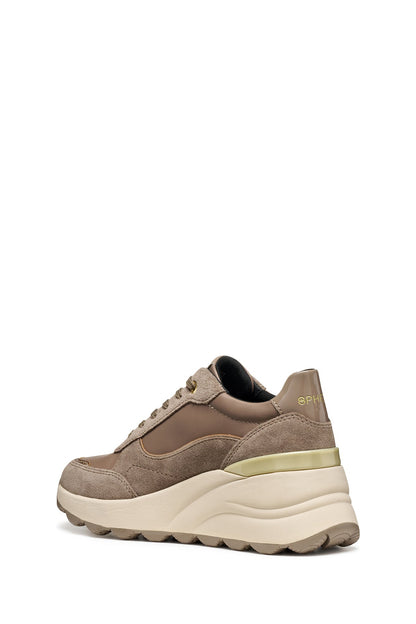 Geox Kadın Vizon D Spherıca Ec13 A - Nappa+sued Bağcıklı Dolgu Topuklu Deri Spor Sneaker