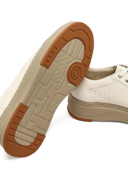 Erkek Beyaz Bağcıklı Kalın Tabanlı Deri Sneaker