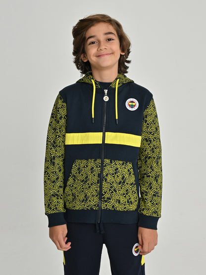 Fenerbahçe Lacivert Tribün Logo Pattern Çocuk Sweatshirt