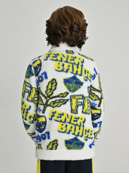 Fenerbahçe Beyaz Tribün Patternli Peluş Çocuk Sweatshirt
