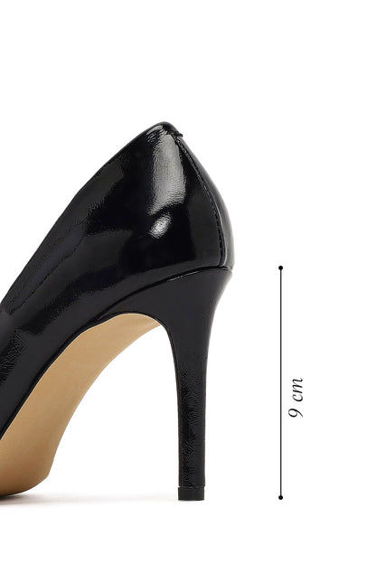 Kadın Siyah Ince Topuklu Rugan Deri Stiletto