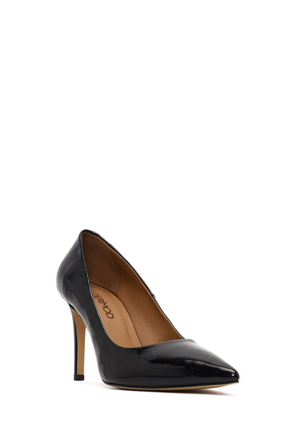 Kadın Siyah Ince Topuklu Rugan Deri Stiletto
