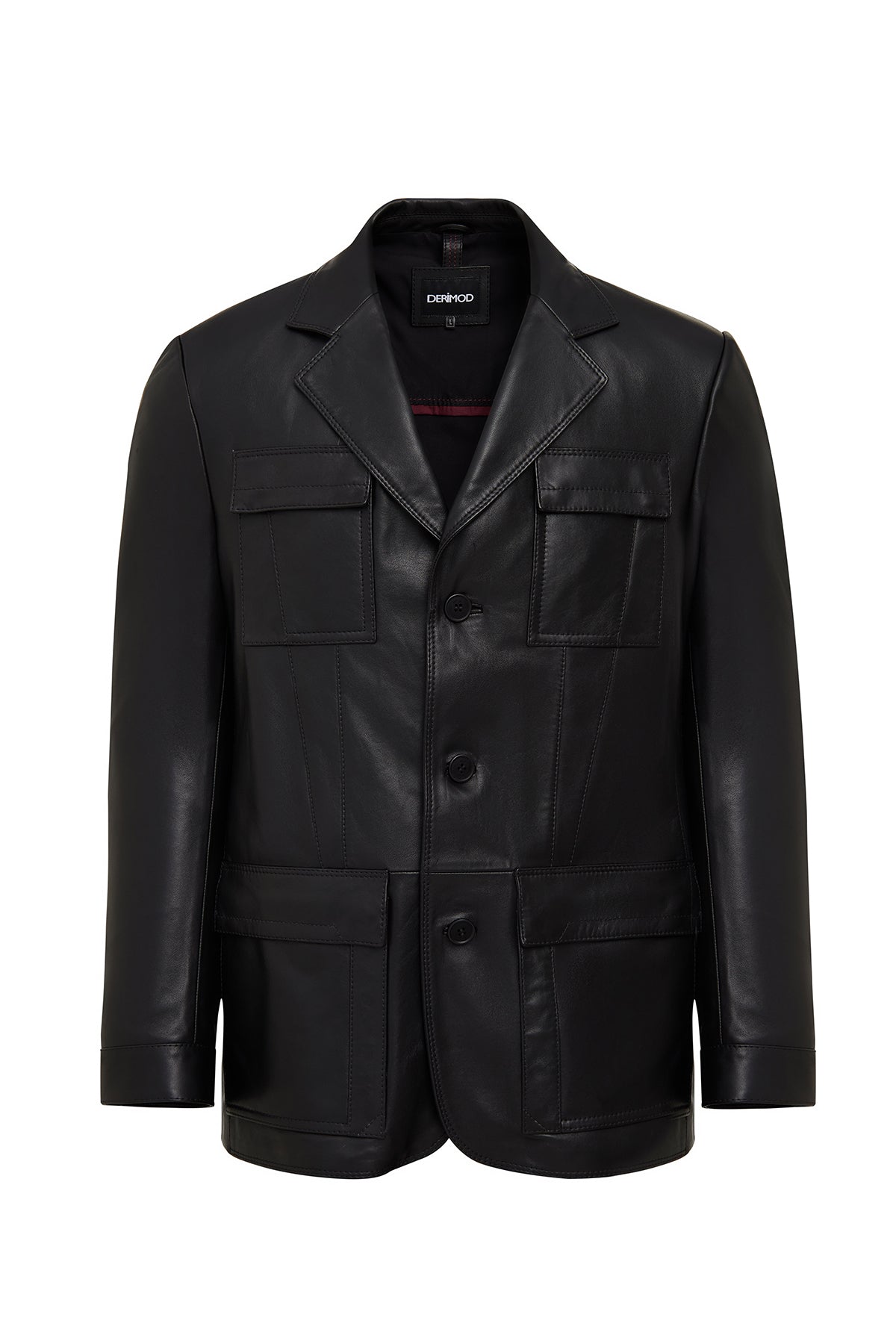 Kane Erkek Siyah Düğmeli Blazer Deri Ceket