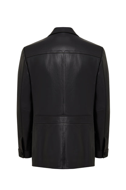 Kane Erkek Siyah Düğmeli Blazer Deri Ceket