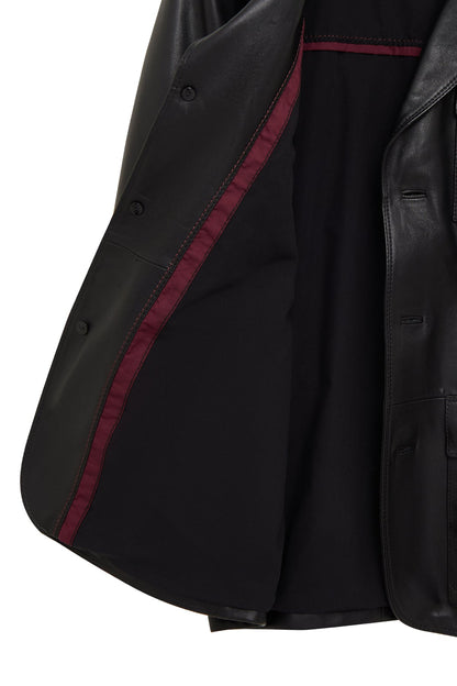Kane Erkek Siyah Düğmeli Blazer Deri Ceket