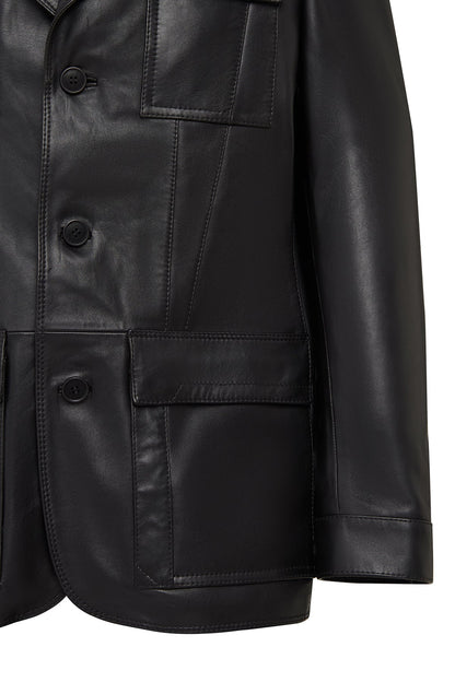 Kane Erkek Siyah Düğmeli Blazer Deri Ceket