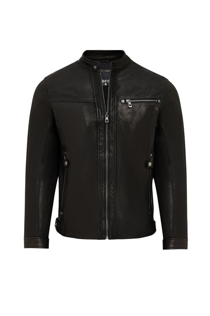 Towns Erkek Siyah Slim-fit Kısa Deri Ceket