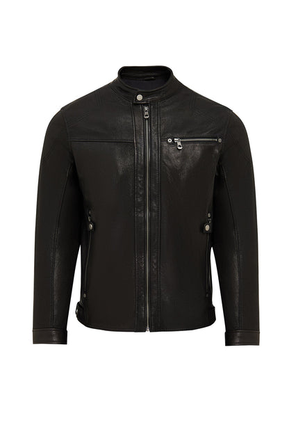 Towns Erkek Siyah Slim-fit Kısa Deri Ceket