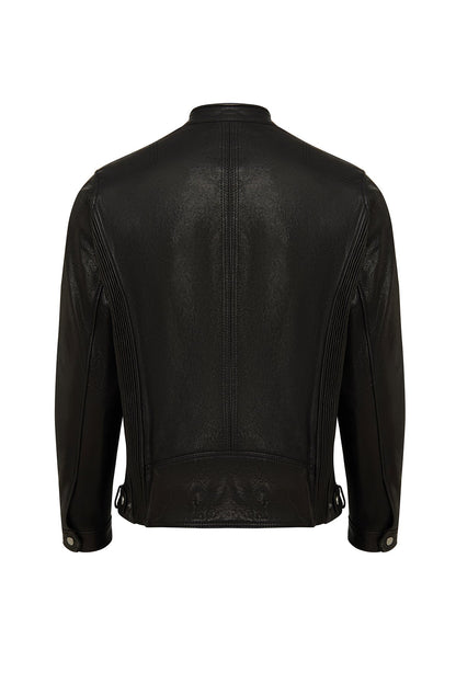 Towns Erkek Siyah Slim-fit Kısa Deri Ceket
