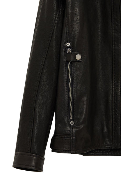 Towns Erkek Siyah Slim-fit Kısa Deri Ceket