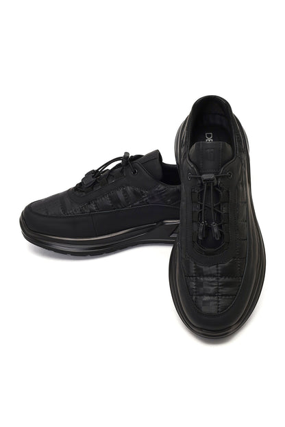 Erkek Siyah Kalın Tabanlı Deri Sneaker