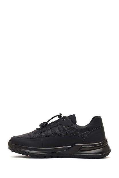 Erkek Siyah Kalın Tabanlı Deri Sneaker