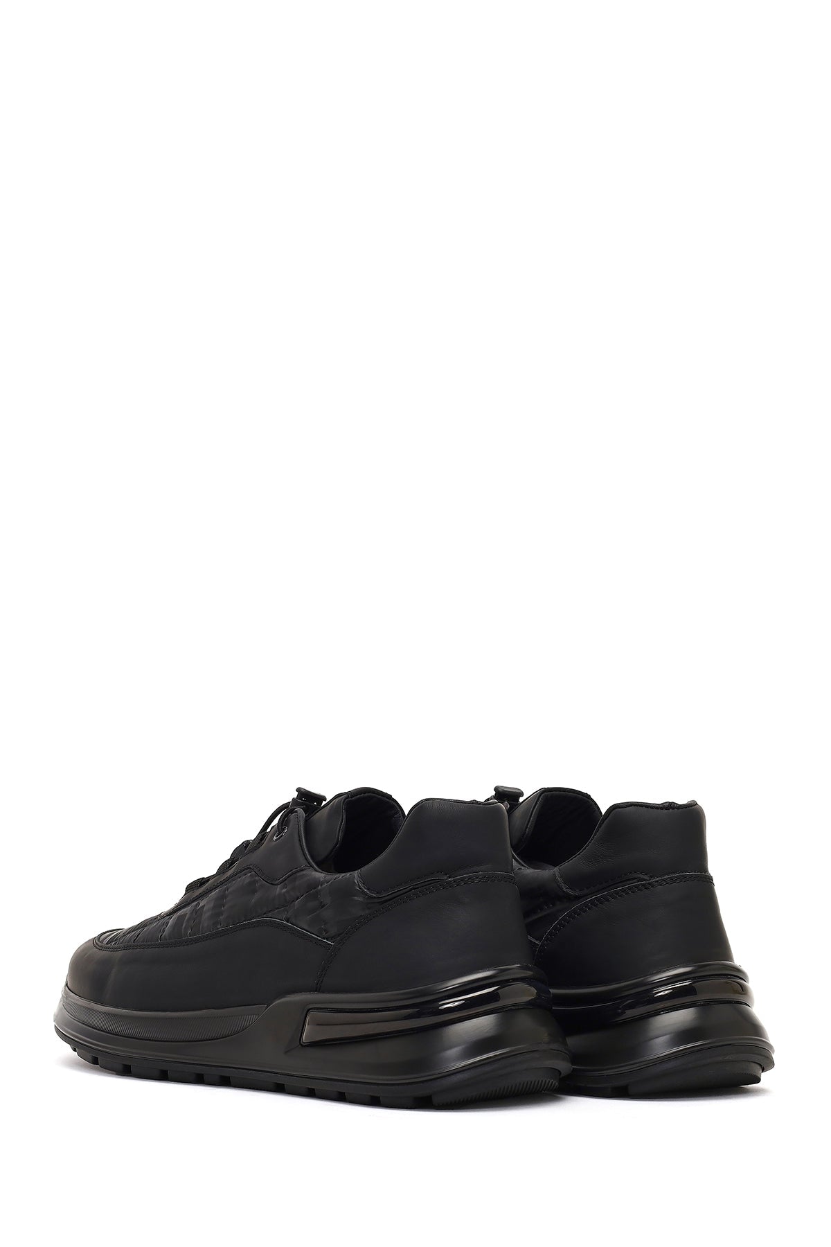 Erkek Siyah Kalın Tabanlı Deri Sneaker