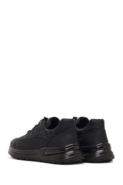 Erkek Siyah Kalın Tabanlı Deri Sneaker