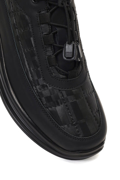 Erkek Siyah Kalın Tabanlı Deri Sneaker