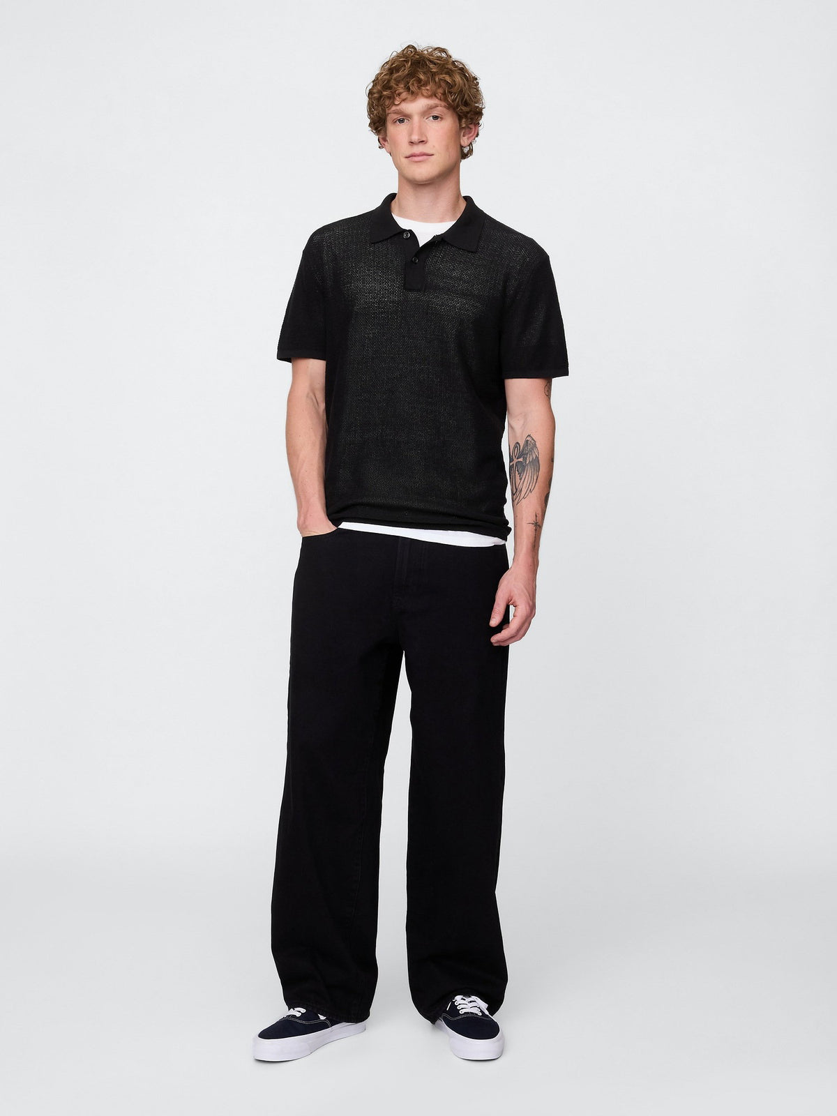 Siyah Dokulu Kroşe Polo T-shirt