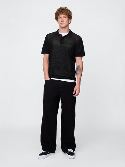 Siyah Dokulu Kroşe Polo T-shirt